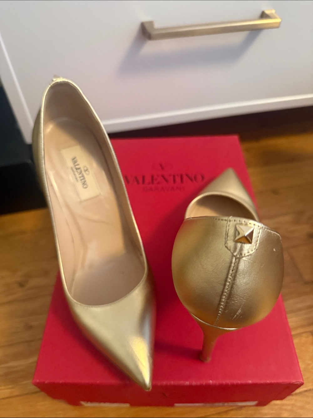 Valentino Garavani Metallic Gold Pointed Toe Stud Heel